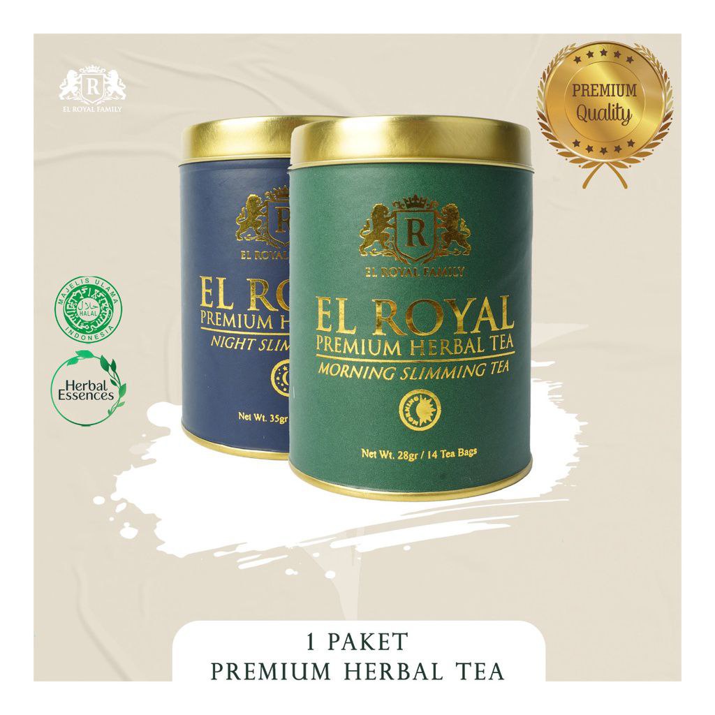 

Minuman herbal kesehatan kebugaran tubuh El royal Premium Tea /Teh Pelangsing siang & malam (1 paket) - El Royal stamina