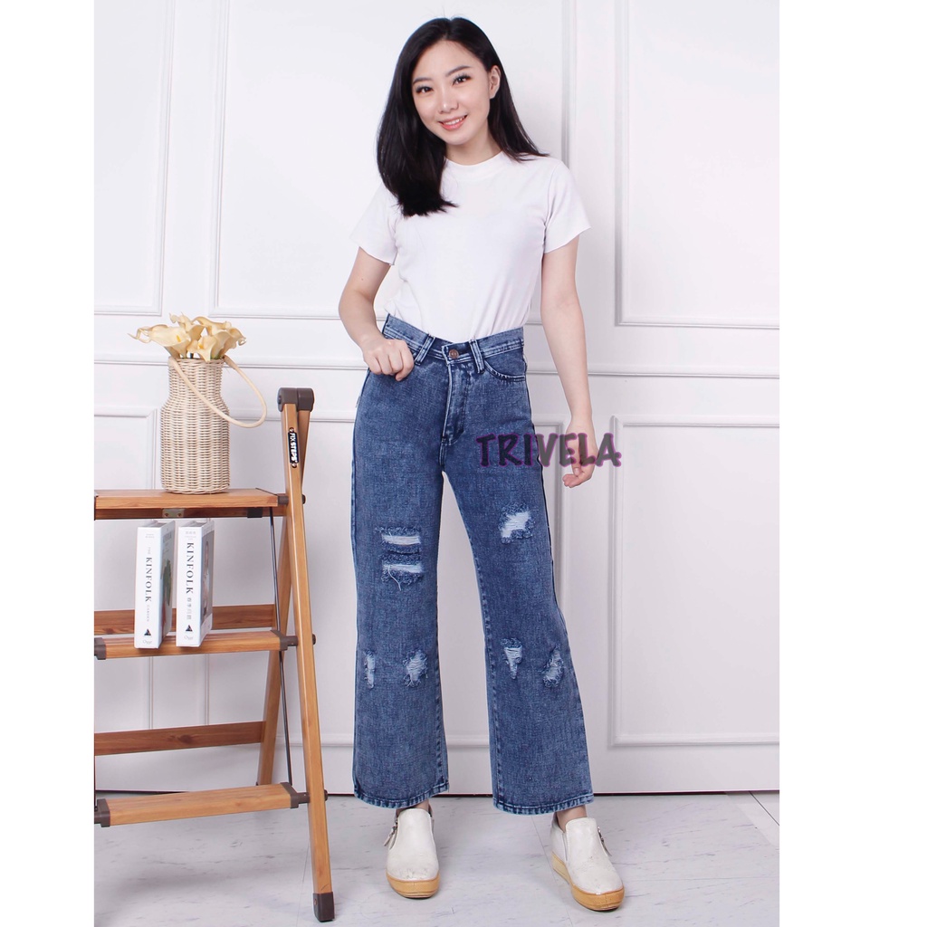 TRIVELA (FREE BELT) - Kulot Jeans Sobek Lapis Samanta / Kulot Jeans Ripped Lolita