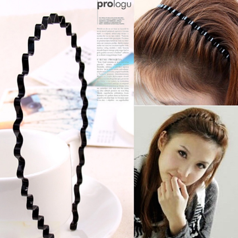 Bando Korea Perempuan Dewasa Bentuk Gelombang Zigzag Hitam Polos Bandana Aksesoris Rambut fashion cewe AK113