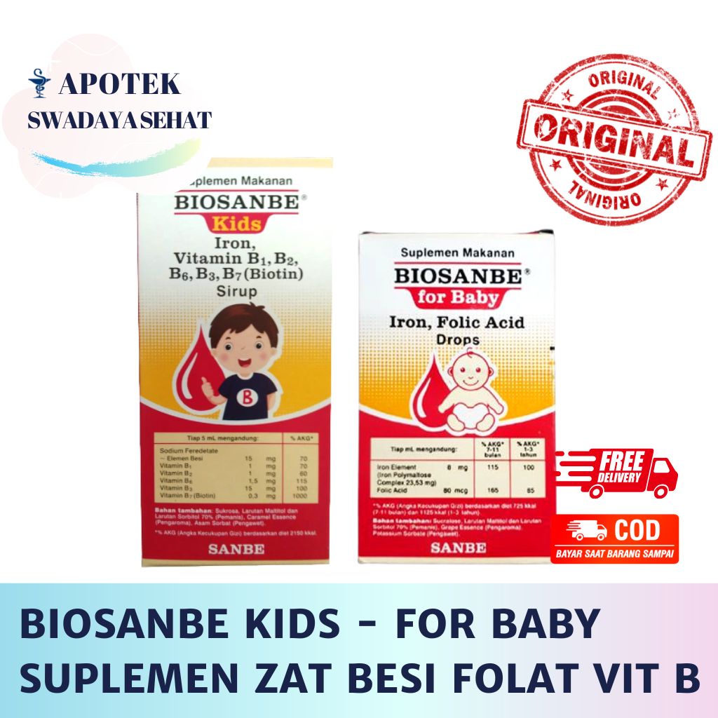 BIOSANBE KIDS Syrup 120ML - FOR BABY Drop 15 ML Drops - Suplemen Zat Besi Asam Folat Anak Bayi Drop Sirup