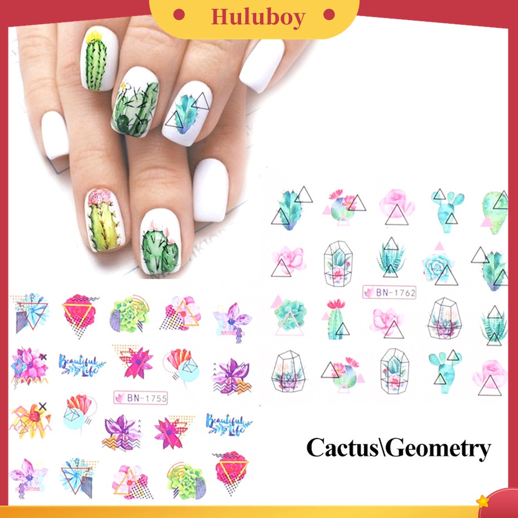 Huluboy Huluboy♡ Stiker Kuku Aneka Motif Bunga / Daun / Cat Air Untuk Manicure