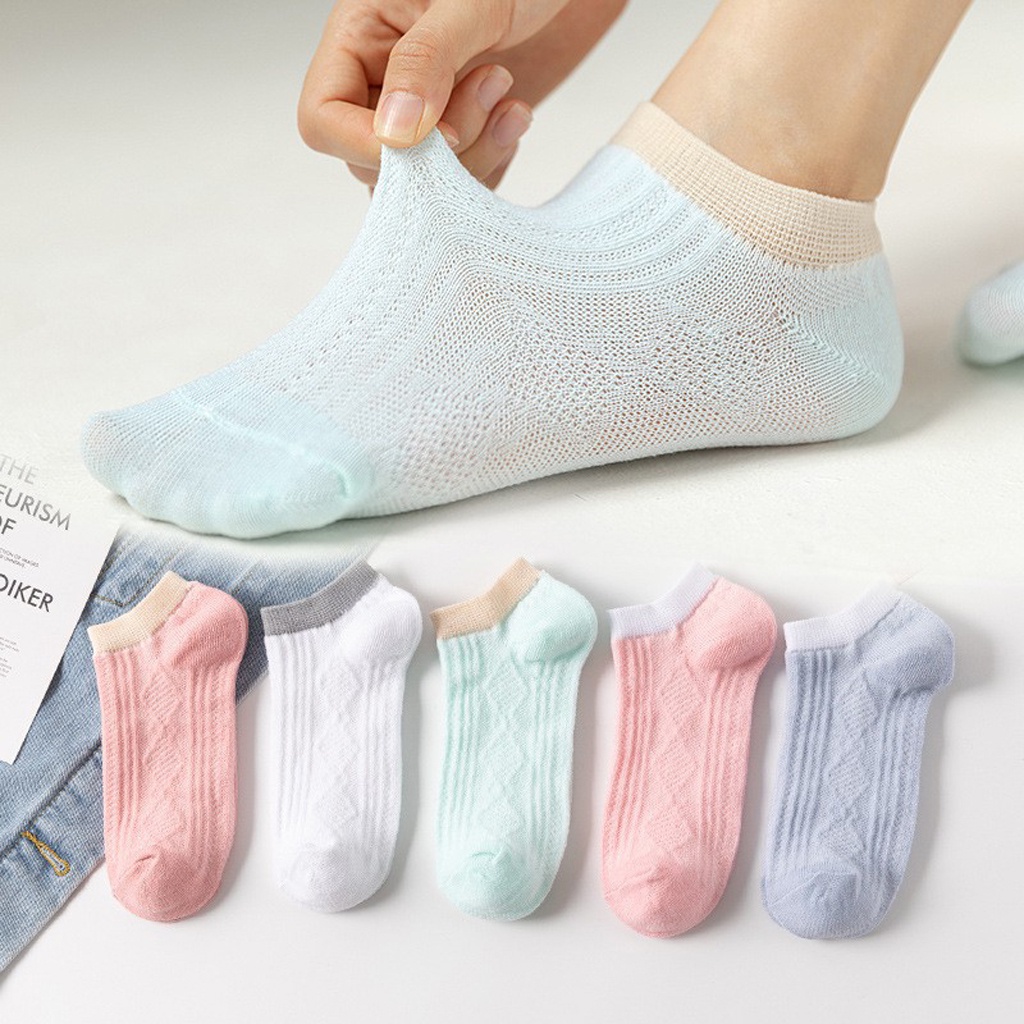 BRGUNIK Kaos Kaki Wanita Motif Garis Putih Fashion Kaos Kaki Pendek Korean Ankle Socks KK011