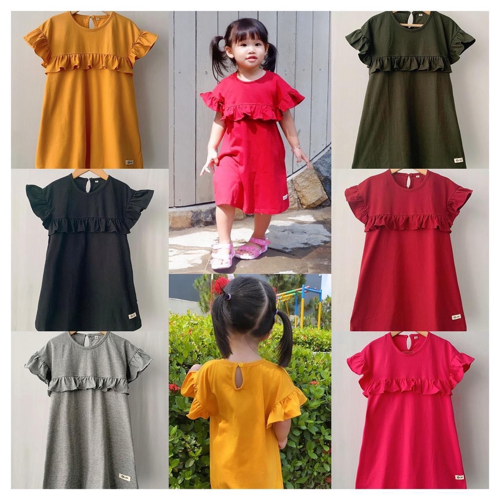 Daster Anak Perempuan 1 - 5 Tahun Rufel Polos Dress Dres Anak Perempuan 1 Tahun 2 Tahun 3 Tahun 4 Tahun 5 Tahun Bahan Cotton 30s