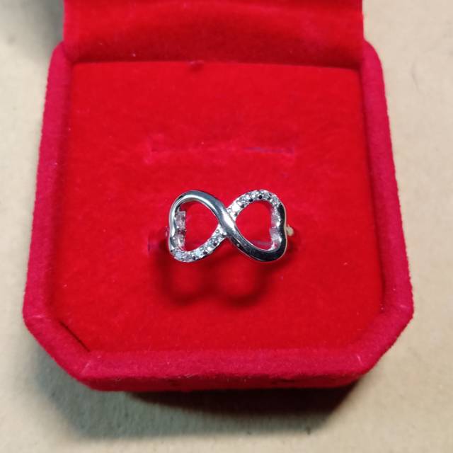 Cincin perak 925 infinite love mata putih / perhiasan silver 925 berlapis emas import