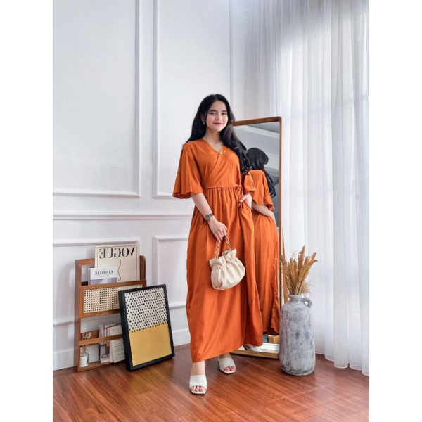 Daster Kimono Busui Tali Samping Panjang Semata Kaki / Daster Kekinian-ORANGE ld 110