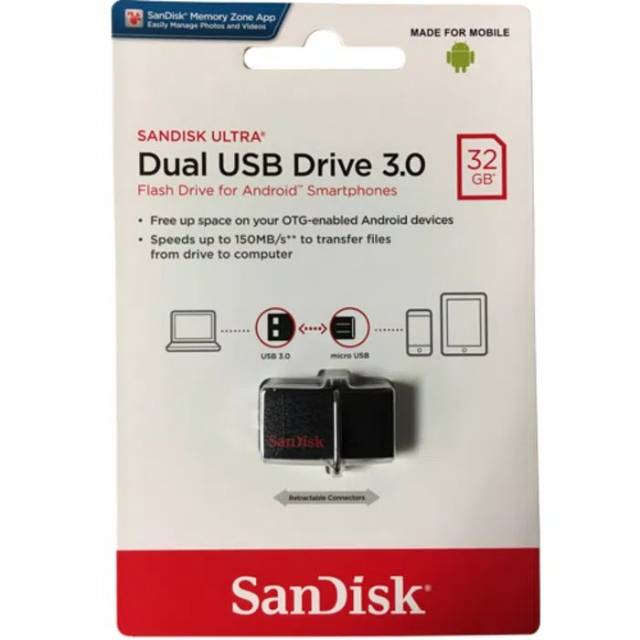 Sandisk Flasdisk USB Dual Drive 3.0 32GB ORIGINAL