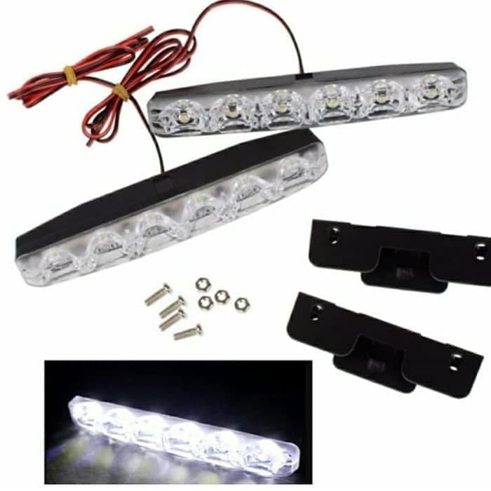 Lampu LED Tembak Sorot DRL 6 Mata / 6 Titik Mobil Motor Universal Tersedia Sein Running