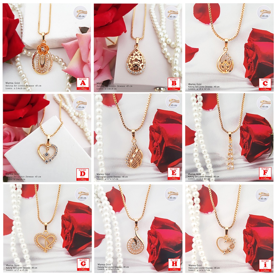 XLT 001 Kalung Itali Kotak Set Liontin Mata Zirkon Perhiasan Xuping Lapis Emas Luxx Xuping