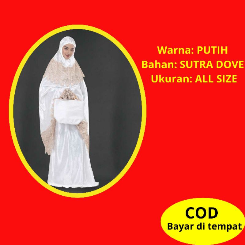 MUKENA WANITA DEWASA WARNA PUTIH MUKENA KOMBINASI BAHAN SUTRA DOVE