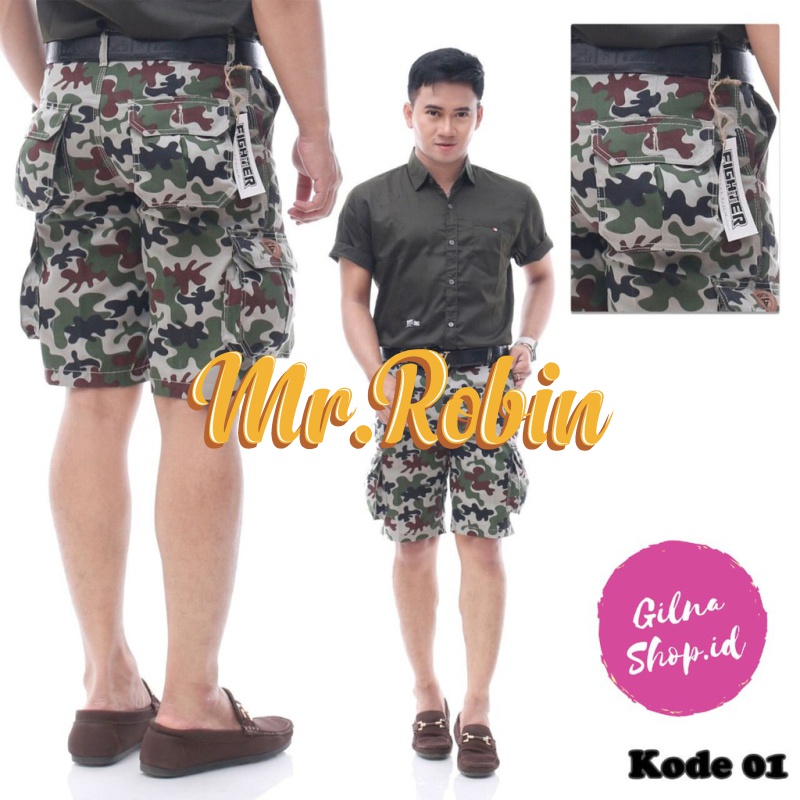 Celana Cargo Pendek Gunung Outdoor Pria Cowok Dewasa Motif Loreng Army Distro Size 27-38 Premium