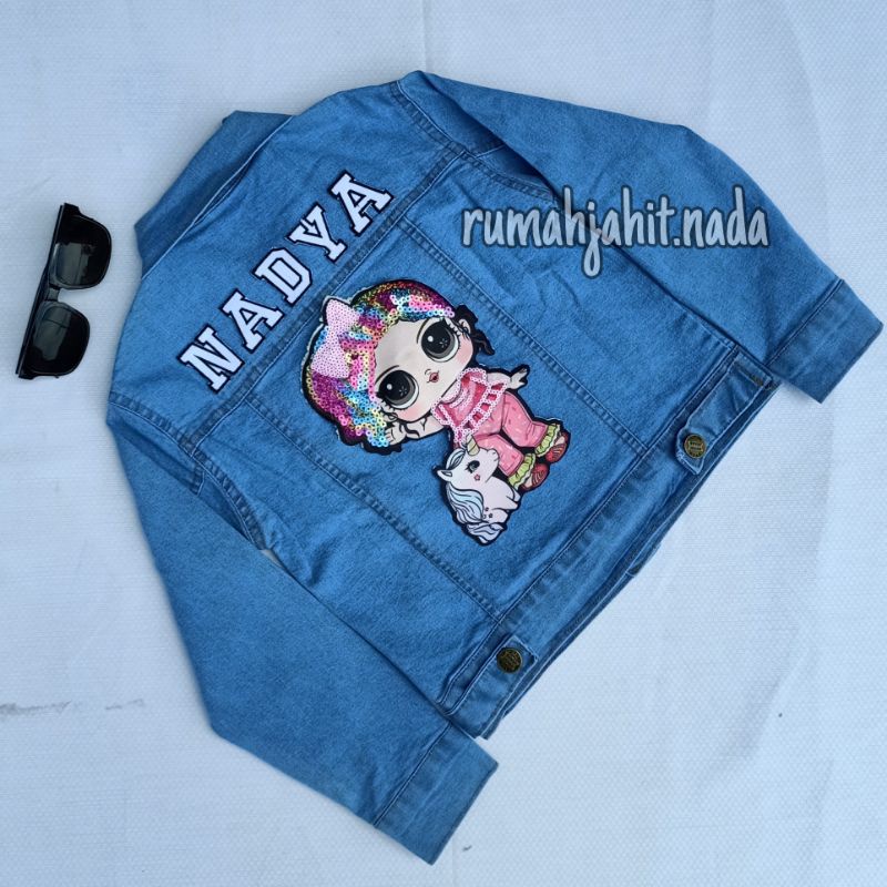 jaket jeans anak costum nama karakter