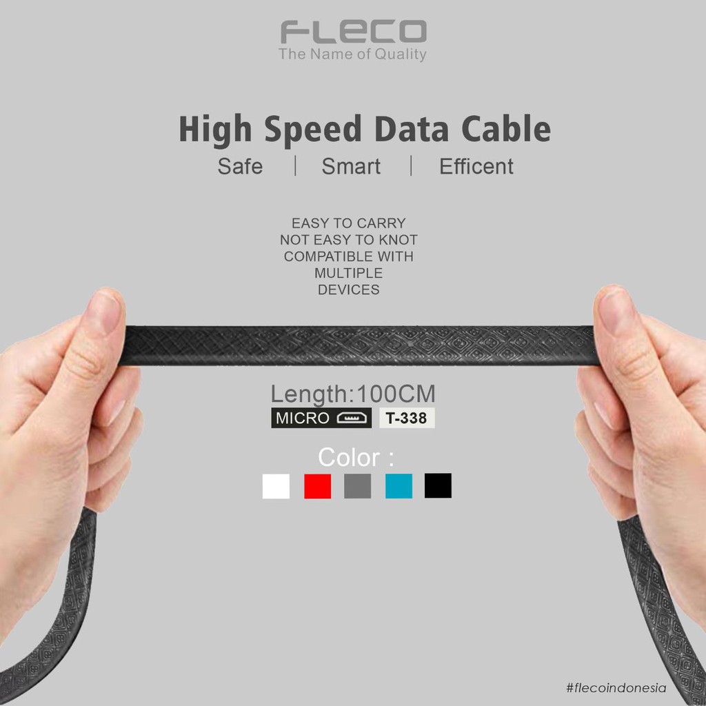 1PCS~KABEL DATA FLECO T338 T-338 MICRO/IPH/TYPE-C 2.4A 1METER