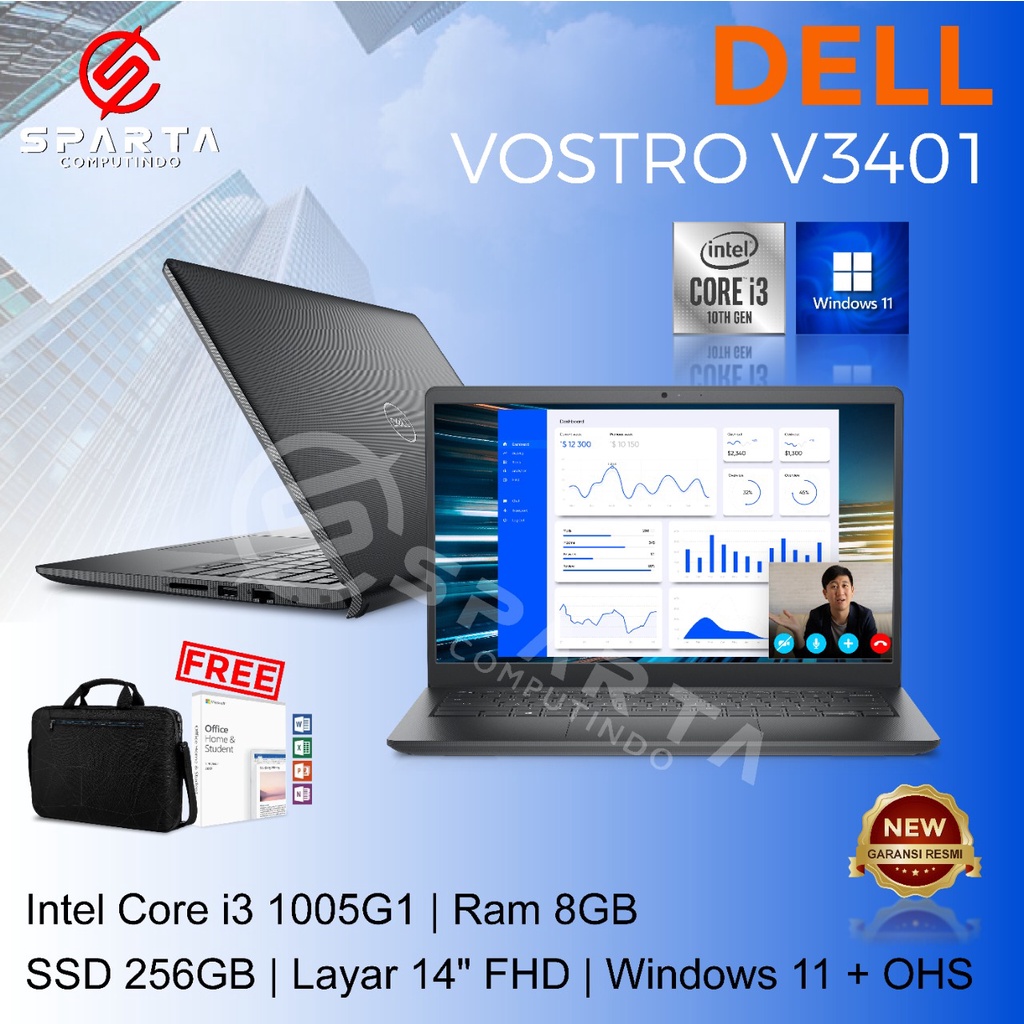 Laptop Dell Vostro V3401 Core i3 1005G1 8GB 256GB SSD 14 inch Win 11+OHS