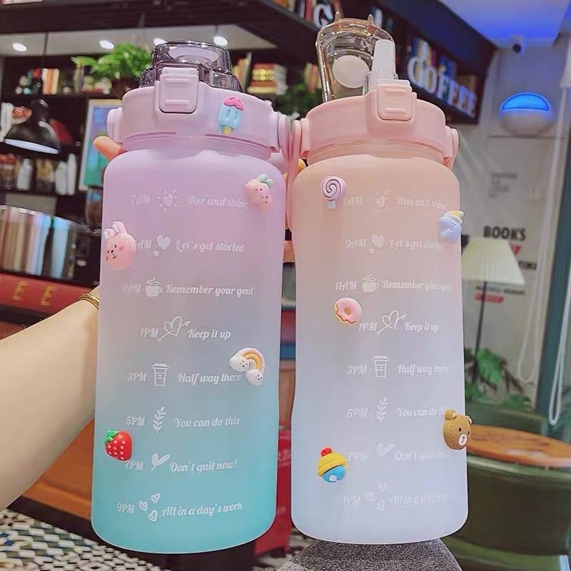 READY botol minum motivasi anak rainbow tritan bpa free 2 L