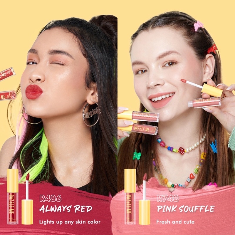 DAZZLE ME Velvet Matte Lip Cream | Vitamin E Waterproof Lipstik Pigmented Tahan Lama BPOM 2,5g ( YOU MAKEUPS OFFICIAL STORE )