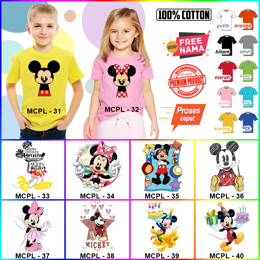 Baju Kaos ANAK DAN DEWASA MICKEY &amp; MINNIE COUPLE (FREE NAMA)