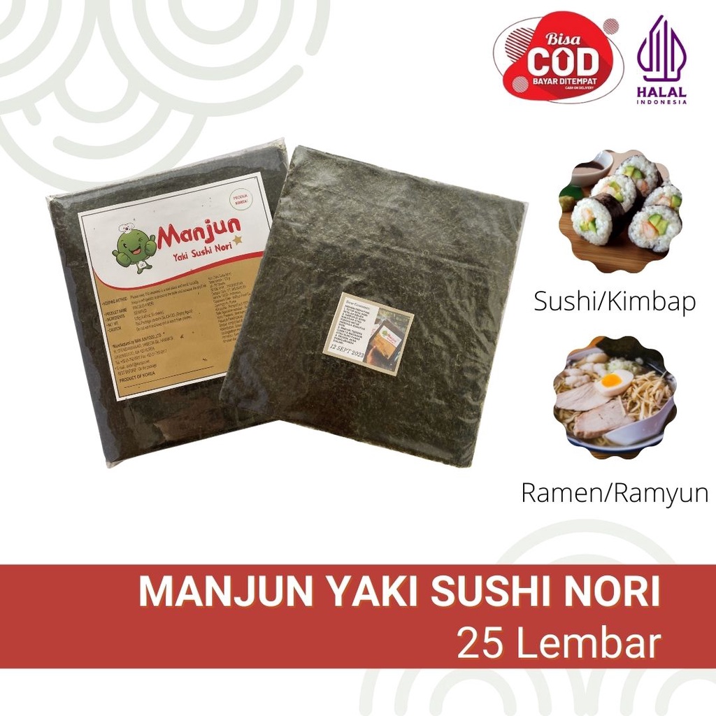 Manjun Yaki Sushi Nori Lembaran - Nori Rumput Laut - Nori Seaweed - Nori Sushi Halal - Kimbab Kimbap Gim