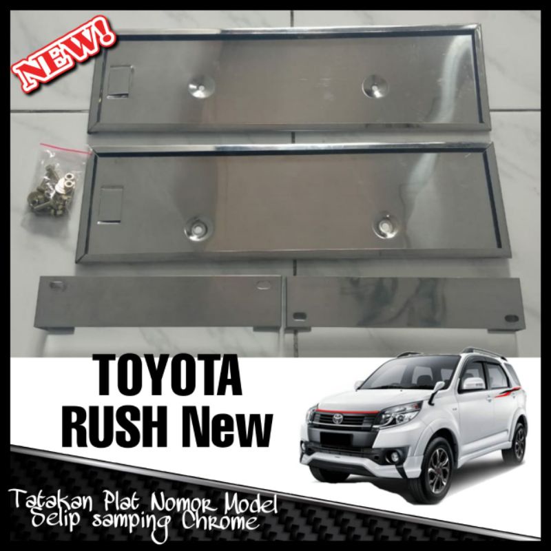 TATAKAN DUDUKAN PLAT NOMER SELIP CHROME MOBIL RUSH NEW