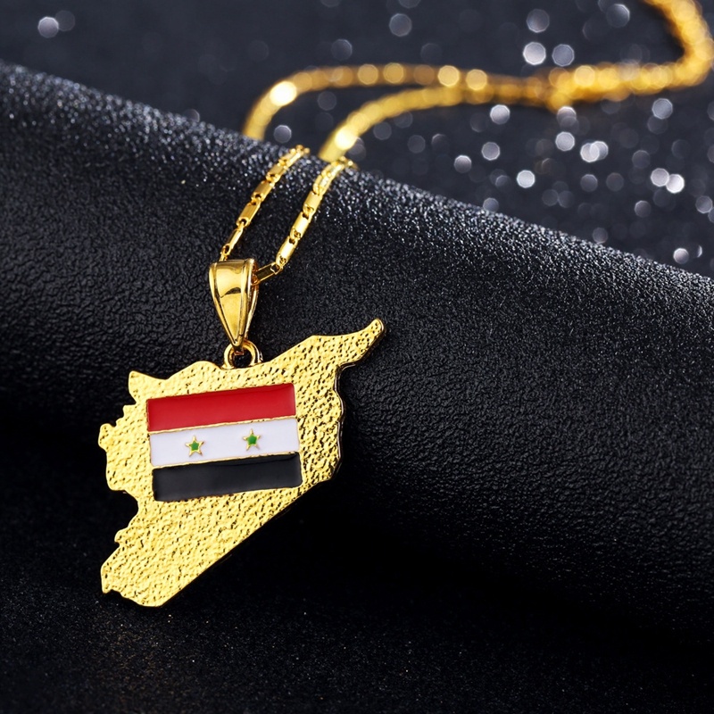 Kalung Liontin Peta Syria Warna Emas Untuk Pria