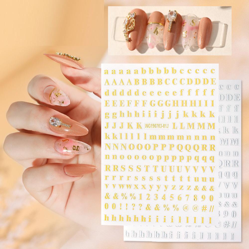 AUGUSTINA Agustina Huruf Inggris Nail Art Stiker Wanita Rumah Salon Font Tua Angka Karakter Simbol Self Adhesive Nail Foils