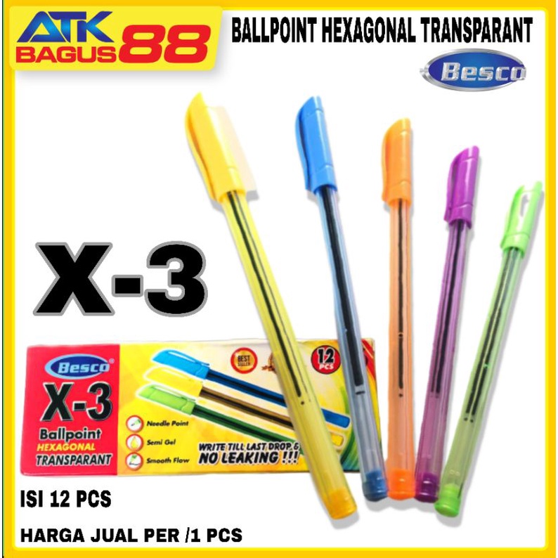 PULPEN BALLPOINT PEN MURAH X-3 UJUNG LANCIP NEEDLE POINT SEMI GEL harga 12 pcs