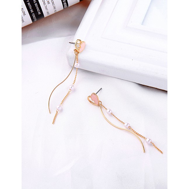 LRC Anting Tusuk Fashion Love Earrings Love Pearl Tassel Earrings D17348