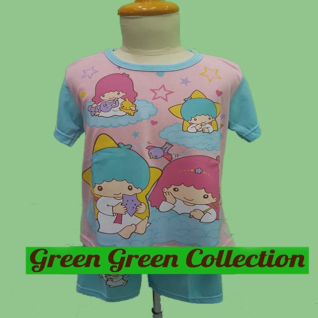 Baju Tidur Piyama kaos anak premium karakter little twin stars blue