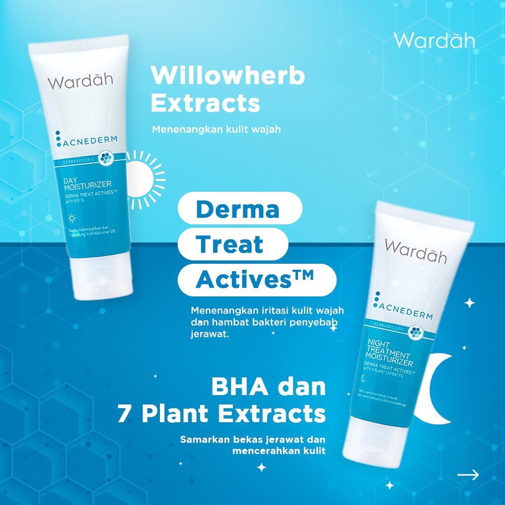 ❤ BELIA ❤ Wardah Acnederm Series Cleanser Toner Day Night Cream Acne Pore Blackhead Gel Face Powder