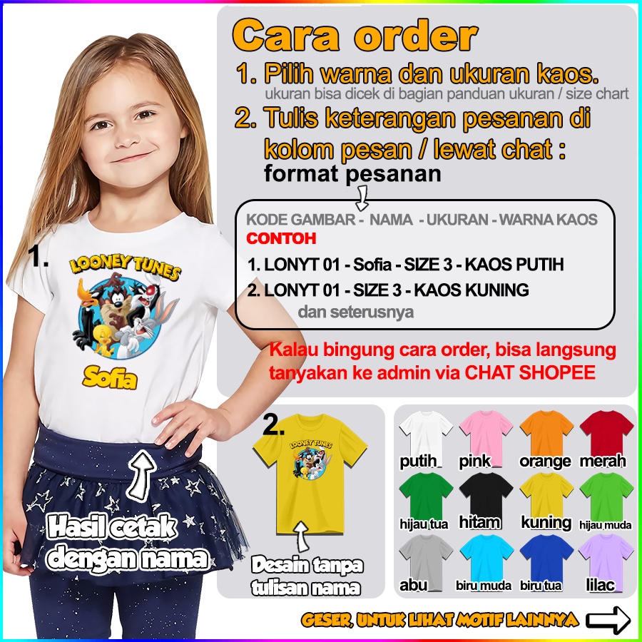 [FREE NAMA!!] Baju Kaos ANAK DAN DEWASA LOONEY TUNES BUGS BUNNY BANYAK MOTIF