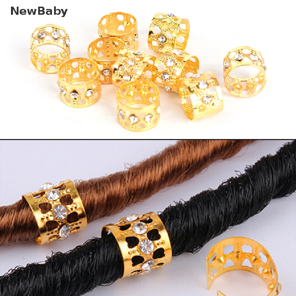 Newbaby 10Pcs Cincin Rambut Kepanggimbal Hias Berlian Imitasi Untuk Wanita