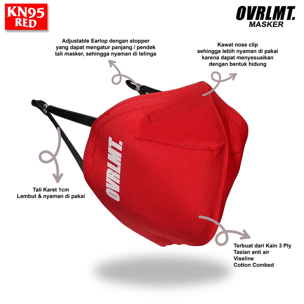 Masker Kain KN95 3Ply ( Waterproof ) Overlimit Merah