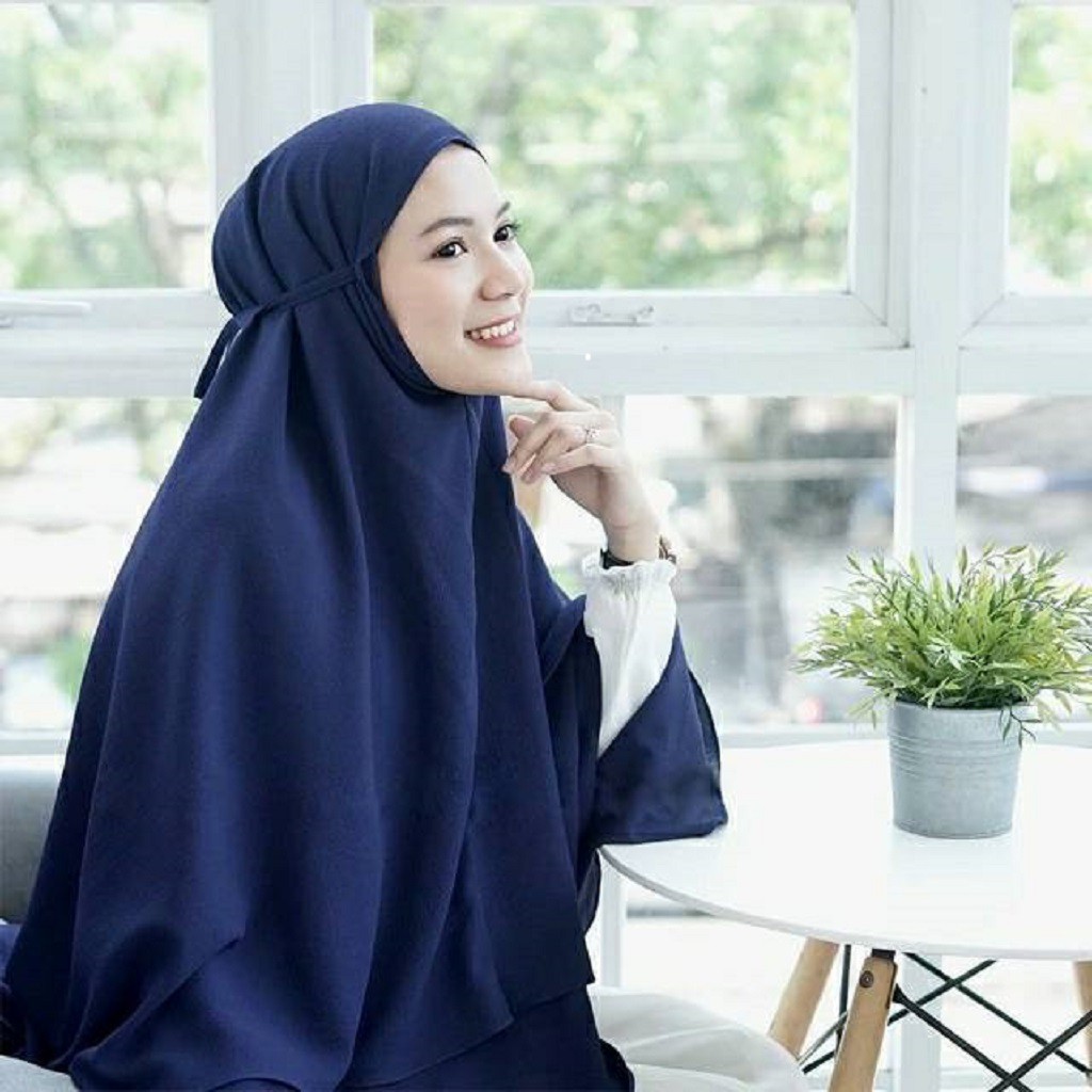 (BISA COD) BERGO INSTAN MARYAM BAHAN DIAMOND HIJAB JILBAB KERUDUNG MURAH-Bergo, Navy