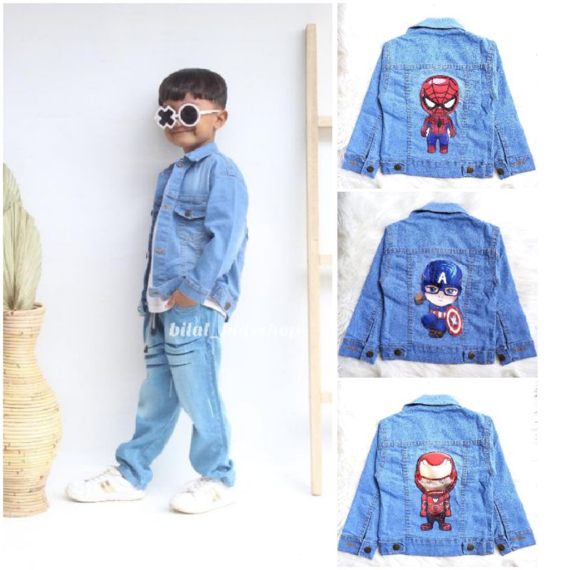 JAKET JEANS LED (NYALA) ANAK/JAKET JEANS SUPERHERO UNTUK 1-12 TAHUN