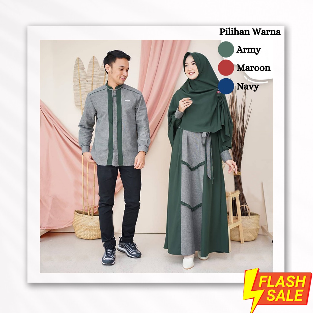 COUPLE ASOKA SYARI / BAJU PASANGAN MUSLIM GAMIS SYAR'I KHIMAR + KEMEJA TERLARIS