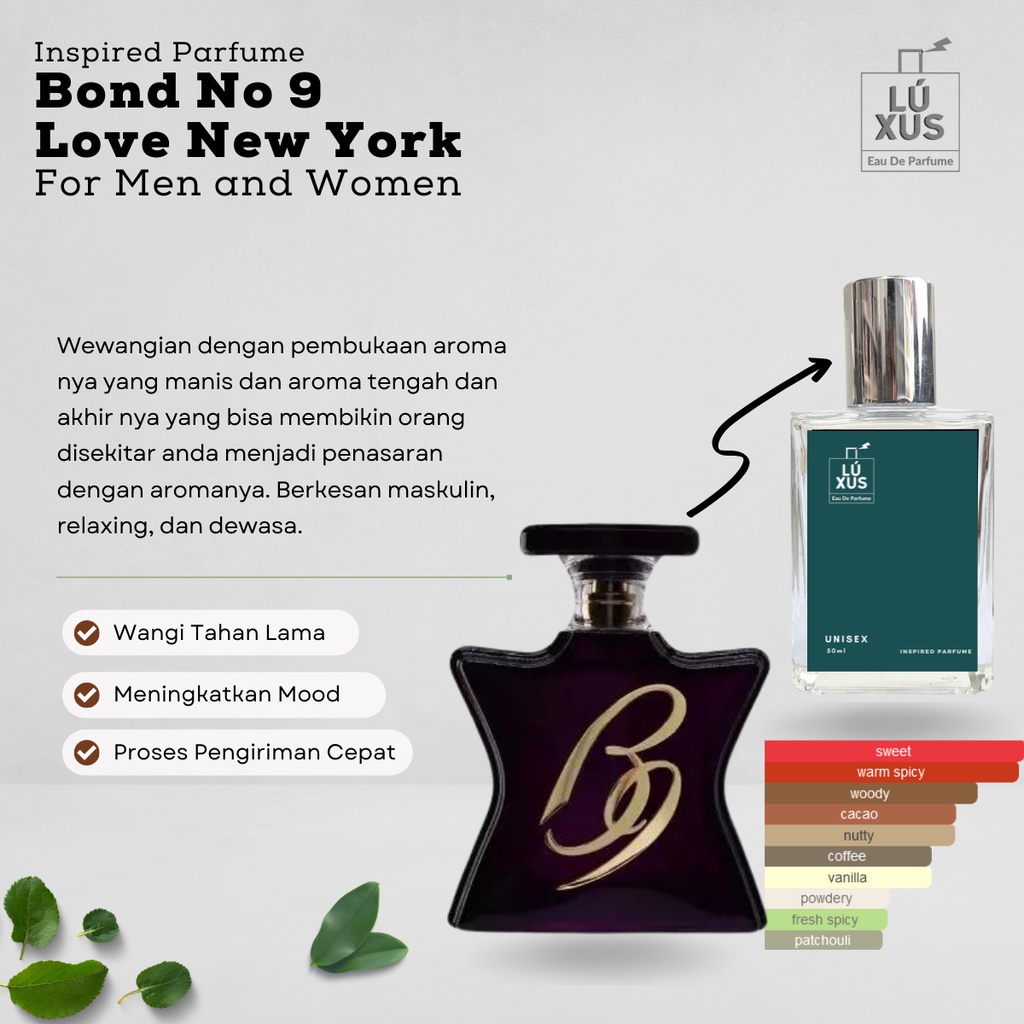 Luxus Parfume Aroma Bond No 9 Love New York Inspired Parfum Minyak Wangi Unisex Pria Wanita Cowok Ce