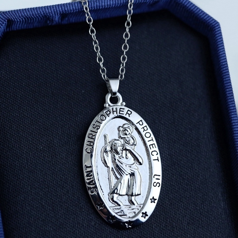 Kalung Liontin St. Christopher Bahan S925 Silver Gaya Vintage Untuk Pria Dan Wanita