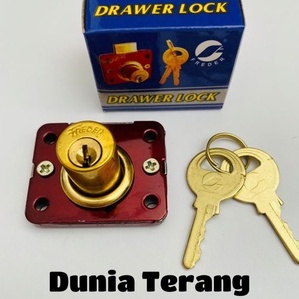 Kunci Laci FREDER 508 Lubang 16 mm Kuning Punggung Merah - Kunci Laci Lemari Loker Drawer Lock