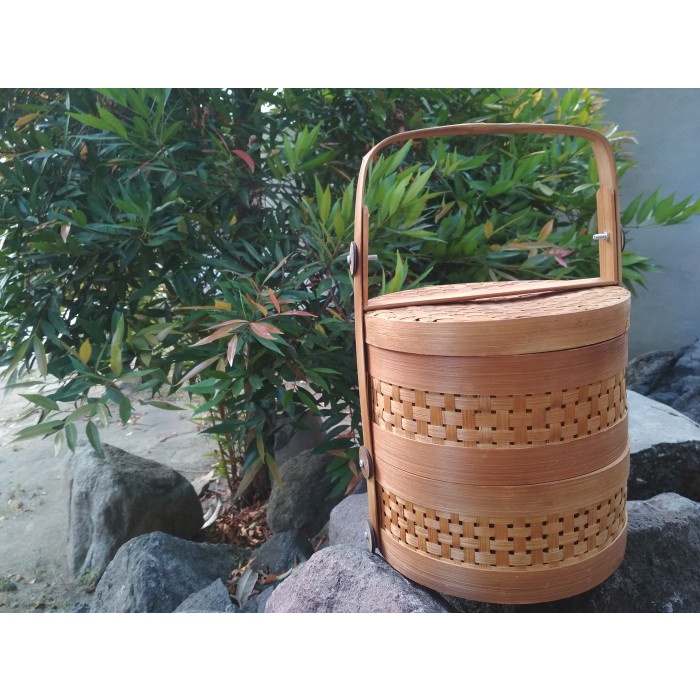 rantang bambu susun 2 Rantang Bambu Bulat Susun 2 ukuran 20 cm