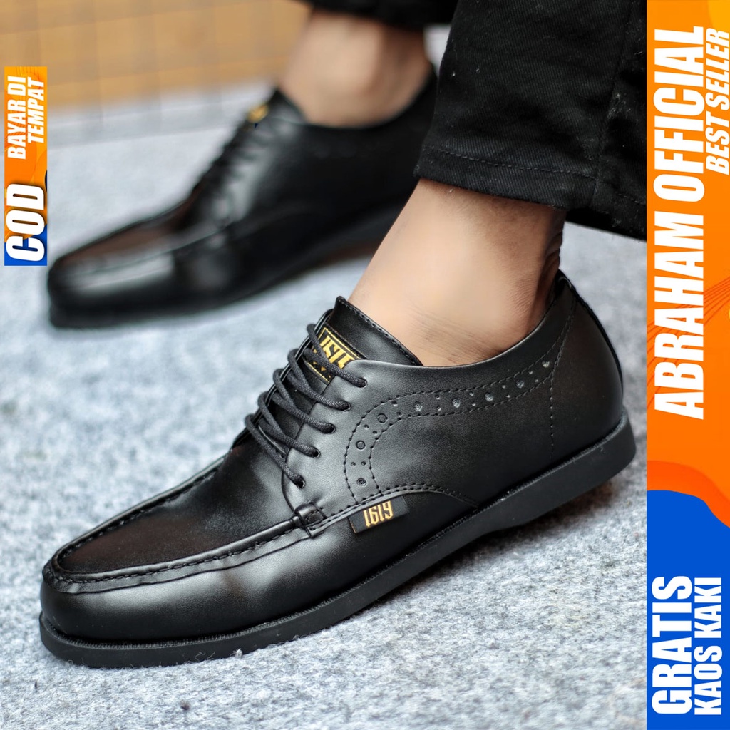 Sepatu Formal Pria Sepatu Casual Pria Kulit Pu Tali Sepatu Pantofel Kerja Kantor Kuliah Kondangan Sepatu Hitam Pria VOSLI ABRAHAM