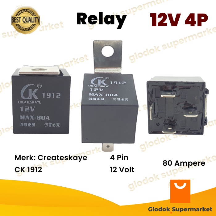 Relay Mobil Createskaye CK 1912 4 Pin 12 Volt 80A Lampu Klakson Car 4 kaki