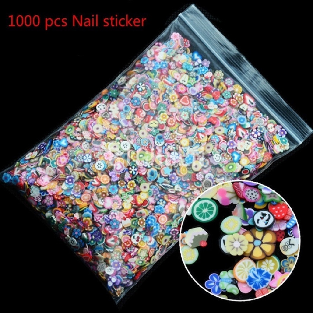 Newbaby 1000pcs Stiker Clay Bentuk Buahhewan 3D Untuk Dekorasi Nail Art DIY