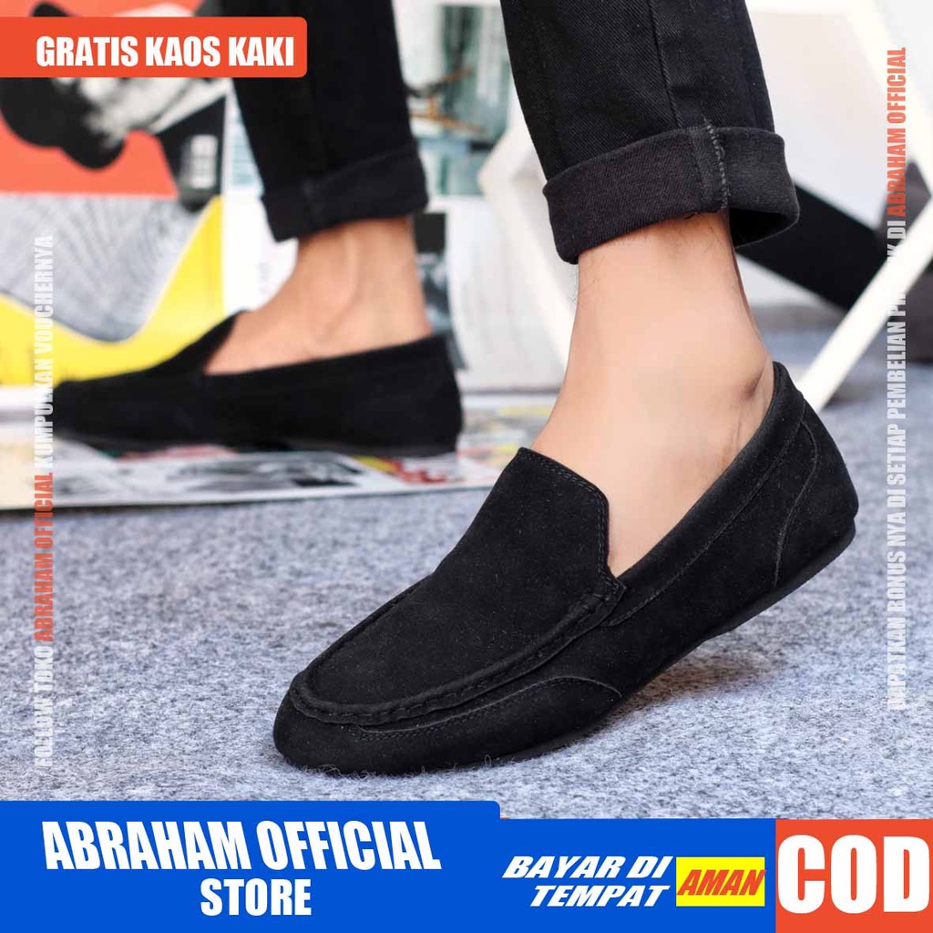 ABRHM MODNEK Sepatu Slip On Pria Sepatu Casual Pria Hitam Santai