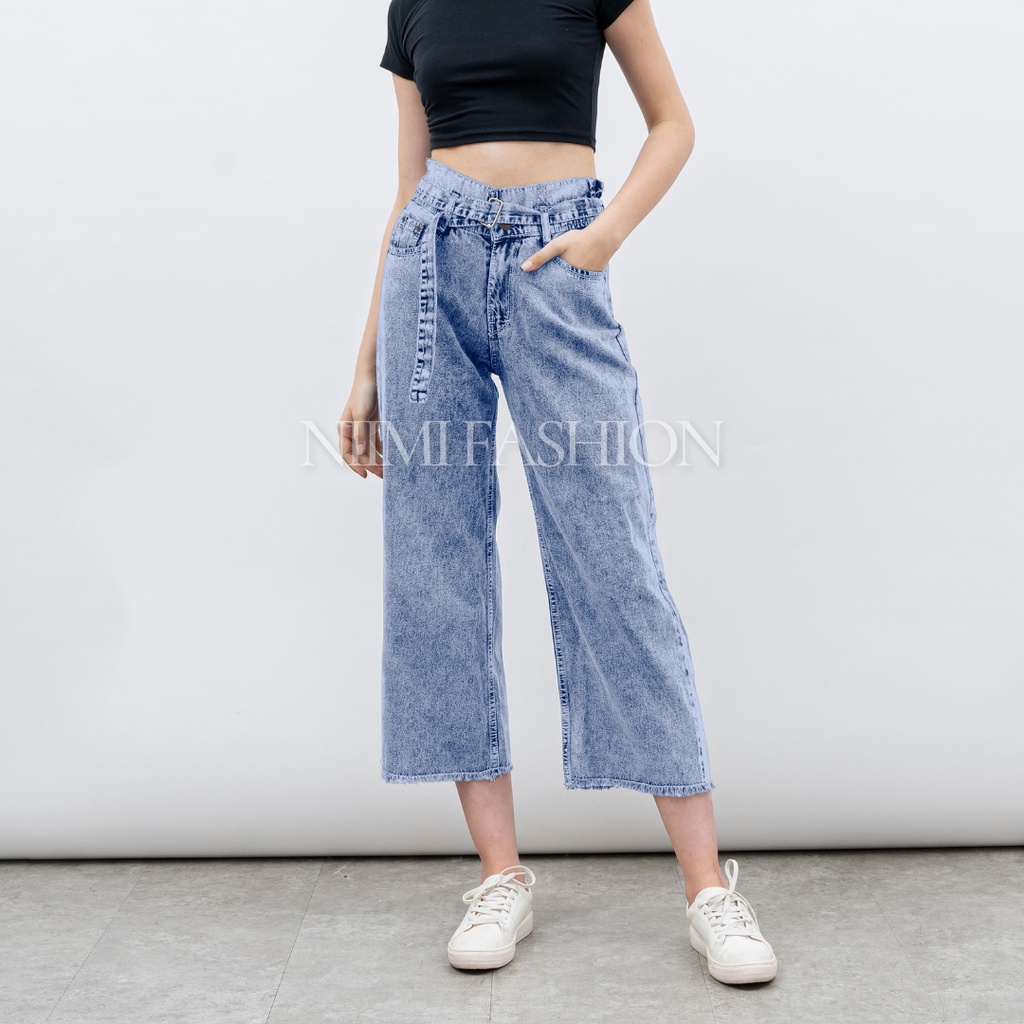 NIMI - Celana Kulot Jeans Boyfriend Jeans Wide Leg Kulot Wanita