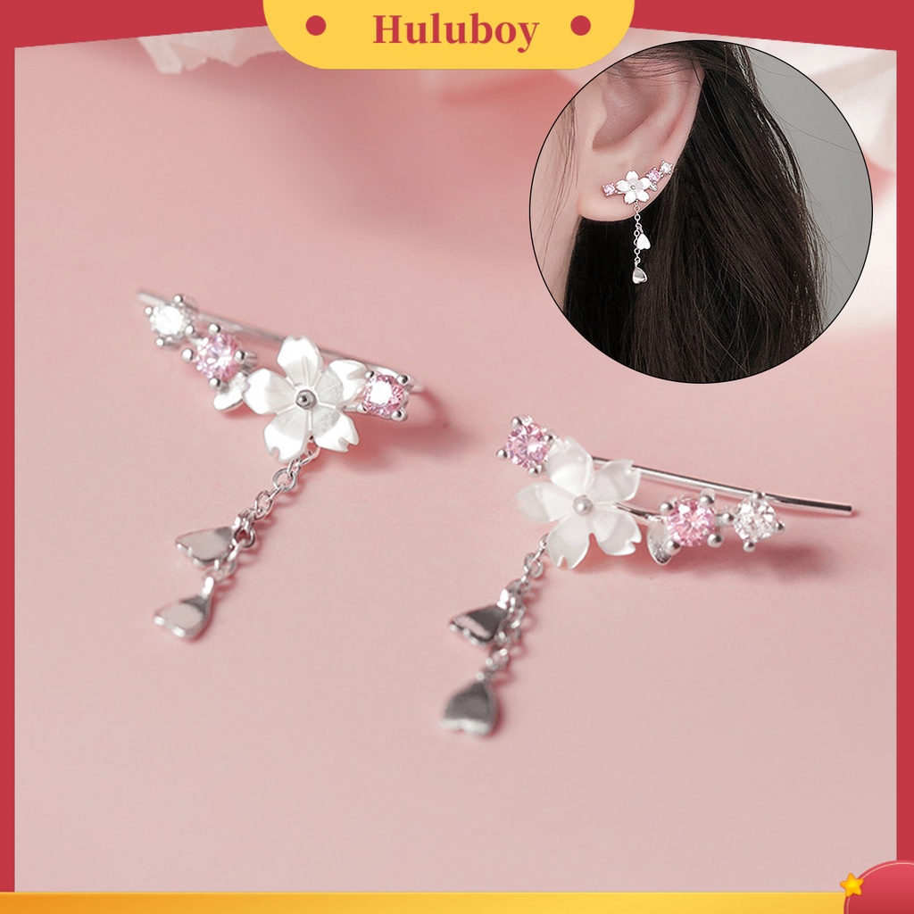 Hu Hu Hu Hu Hu Alat Bantu Pasang Kacamata♡ 1 Pasang Anting Kait Gantung Bahan Alloy Desain Bunga Sakura Hias Berlian Imitasi Untuk Wanita