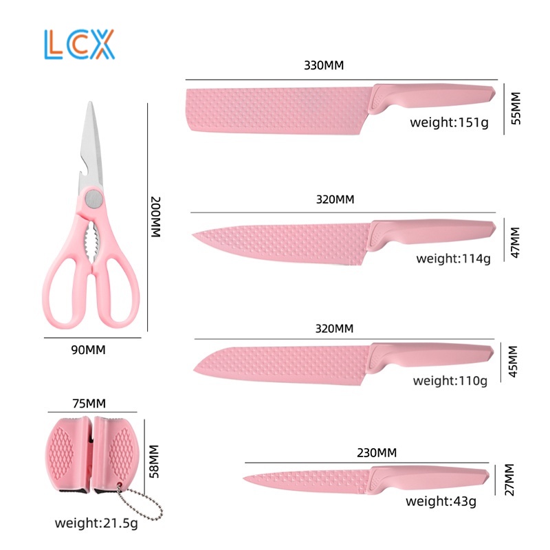 LCX Pisau Diamond Knife Set /Set Pisau Dapur / Pisau Berlian Merah Muda Pisau Diamond VS-1844