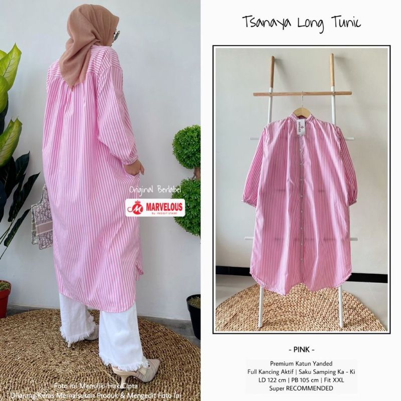 Tsanaya long tunik motif garis tipis by marvelous