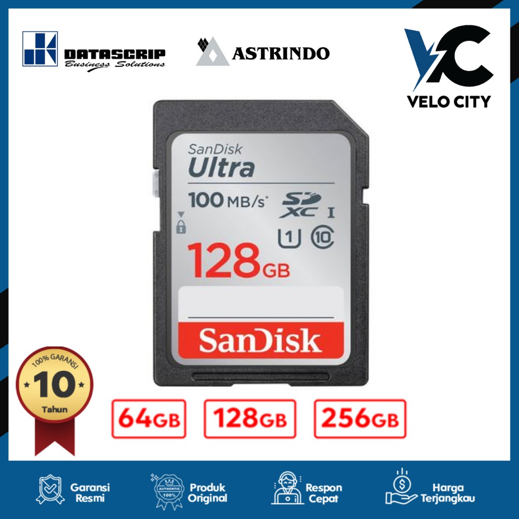 SD Card SanDisk Ultra SDXC UHS-I SD Card 128GB Class 10 up to 100MBps Original Garansi 10 Tahun