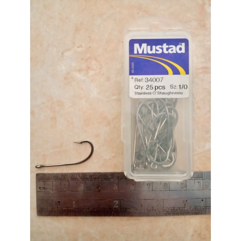 Mustad Hooks Mata Pancing/Kail Size 1/0 Tipe/Ref 34007 QTY.25pcs Asli Stainless Steel Made in China