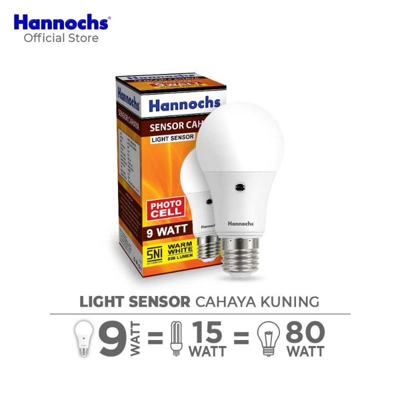 Lampu LED Light Sensor - 9 watt - Cahaya Kuning