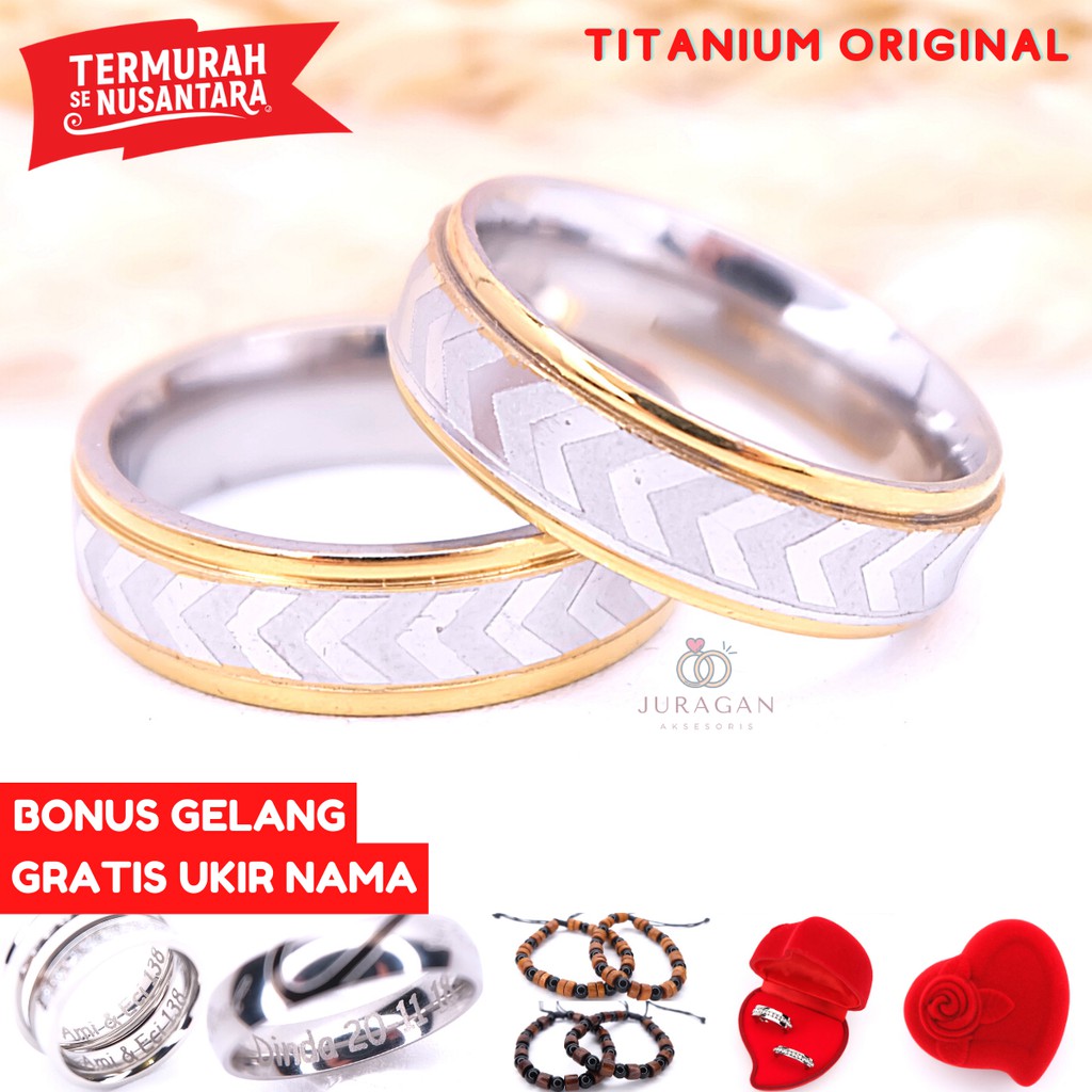 [UKIR NAMA + BOX HATI] Cincin Couple BUCIN Titanium M55 BONUS Gelang Couple